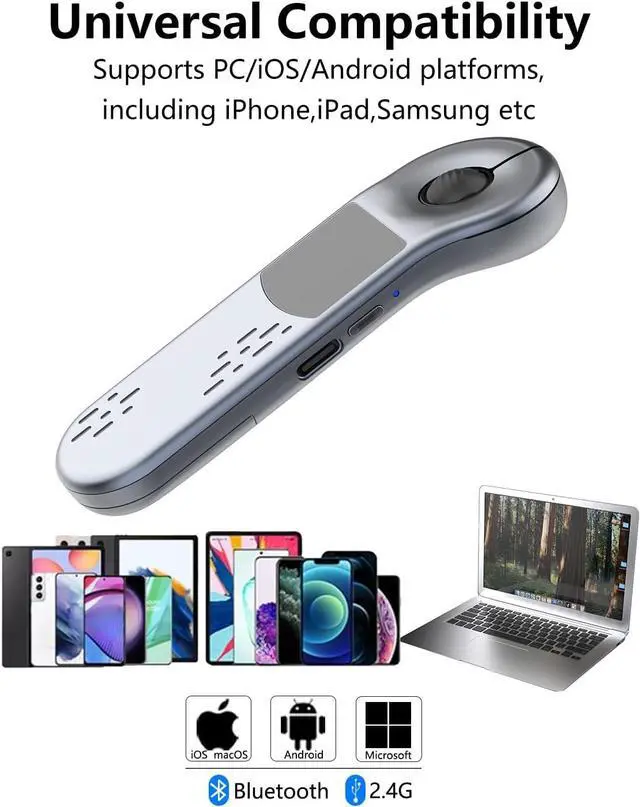 Alt view image 7 of 7 - Air Mouse for PC/iOS/Android with Touchpad Rechargeable Wireless Presentation for PPT Pointer Bluetooth 2.4G Remote Control for PowerPoint/Keynote/Tiktok/Camera/Kindle App (Silver)