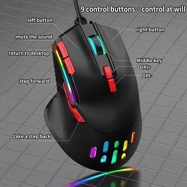 Alt view image 2 of 7 - JUSHZ Computer Mouse for Laptop USB Gaming Ergonomic Mice Pointing Device Lightweight Portable Touch Scroll Optical Mouse RGB Light (12.7x8.3x4.4cm,Black)