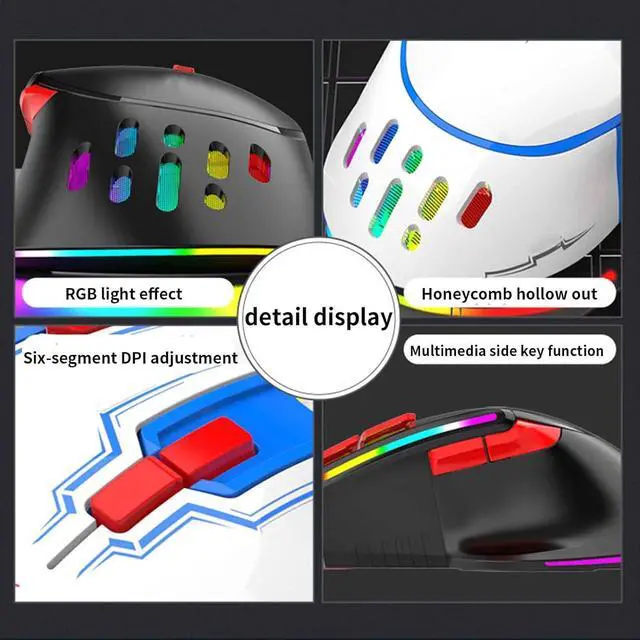 Alt view image 3 of 7 - JUSHZ Computer Mouse for Laptop USB Gaming Ergonomic Mice Pointing Device Lightweight Portable Touch Scroll Optical Mouse RGB Light (12.7x8.3x4.4cm,Black)