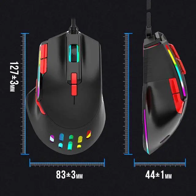 Alt view image 7 of 7 - JUSHZ Computer Mouse for Laptop USB Gaming Ergonomic Mice Pointing Device Lightweight Portable Touch Scroll Optical Mouse RGB Light (12.7x8.3x4.4cm,Black)