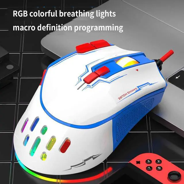 Alt view image 5 of 7 - JUSHZ Computer Mouse for Laptop USB Gaming Ergonomic Mice Pointing Device Lightweight Portable Touch Scroll Optical Mouse RGB Light (12.7x8.3x4.4cm,Black)