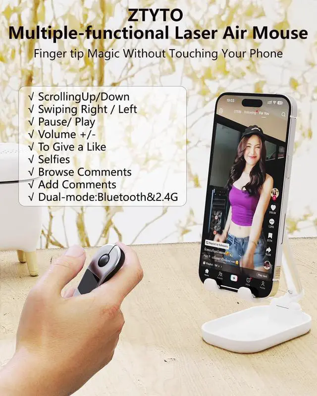 Alt view image 2 of 7 - Air Mouse for PC/iOS/Android with Touchpad Rechargeable Wireless Presentation for PPT Pointer Bluetooth 2.4G Remote Control for PowerPoint/Keynote/Tiktok/Camera/Kindle App (Silver)