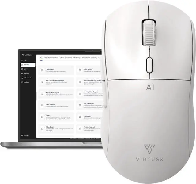 Main image of Virtusx AI Mouse, Jethro V1  AI Voice & Audio Recorder, Note Taking Mouse for Computer & Laptop with Centralized AI Software, AI Writing Tools, Voice Typing, Transcribe, Translate & Summarize