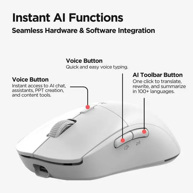 Alt view image 7 of 7 - Virtusx AI Mouse, Jethro V1  AI Voice & Audio Recorder, Note Taking Mouse for Computer & Laptop with Centralized AI Software, AI Writing Tools, Voice Typing, Transcribe, Translate & Summarize
