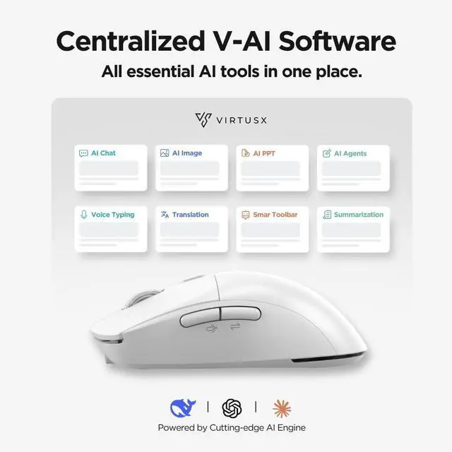 Alt view image 6 of 7 - Virtusx AI Mouse, Jethro V1  AI Voice & Audio Recorder, Note Taking Mouse for Computer & Laptop with Centralized AI Software, AI Writing Tools, Voice Typing, Transcribe, Translate & Summarize