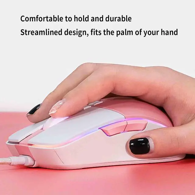 Alt view image 3 of 7 - Computer Mouse for Laptop Wired Usb Optical Mouse Gaming Ergonomic Mice Lightweight Portable RGB Illuminated Comfortable Durable 1200DPI 1600DPI 2400DPI 3200DPI 4800DPI 7000DPI (127x75x42mm,Pink)