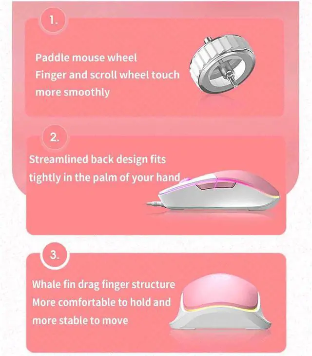 Alt view image 4 of 7 - Computer Mouse for Laptop Wired Usb Optical Mouse Gaming Ergonomic Mice Lightweight Portable RGB Illuminated Comfortable Durable 1200DPI 1600DPI 2400DPI 3200DPI 4800DPI 7000DPI (127x75x42mm,Pink)