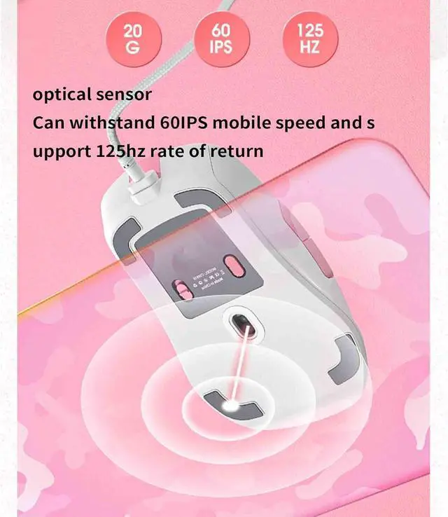 Alt view image 5 of 7 - Computer Mouse for Laptop Wired Usb Optical Mouse Gaming Ergonomic Mice Lightweight Portable RGB Illuminated Comfortable Durable 1200DPI 1600DPI 2400DPI 3200DPI 4800DPI 7000DPI (127x75x42mm,Pink)
