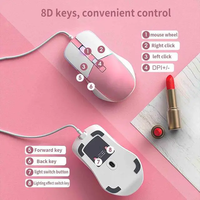 Alt view image 7 of 7 - Computer Mouse for Laptop Wired Usb Optical Mouse Gaming Ergonomic Mice Lightweight Portable RGB Illuminated Comfortable Durable 1200DPI 1600DPI 2400DPI 3200DPI 4800DPI 7000DPI (127x75x42mm,Pink)