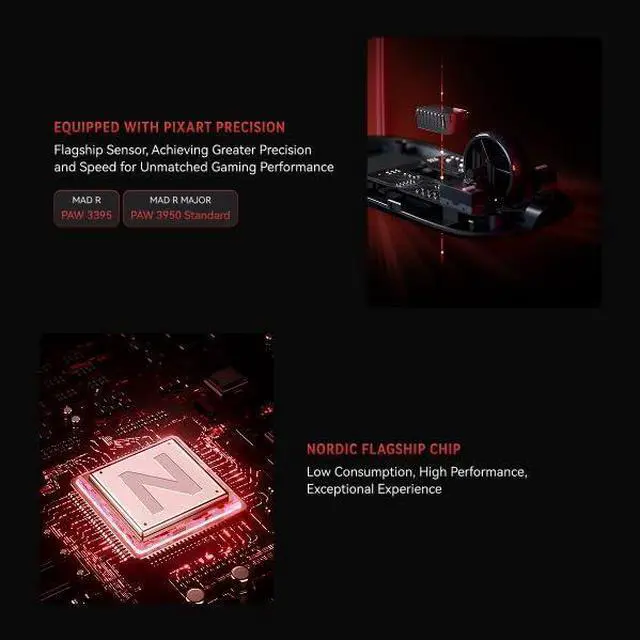 Alt view image 5 of 7 - ATKGEAR VXE MAD R Ultra-Lightweight Wireless Gaming Mouse  36g, PAW3395/3950 Optical Sensor, Dual 1K/8K Polling, Nordic 52840, Wired & 2.4GHz, Ice-Feel Coating