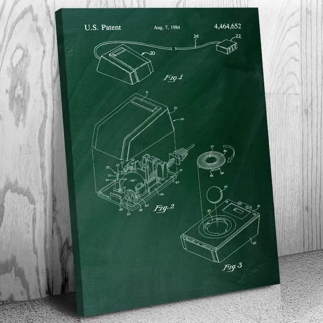 Main image of Retro Computer Mouse Patent Canvas Print (12x18) Computer Lab Decor, IT Tech Gift, Computer Blueprint, Technician Gift, Computer Wall Art