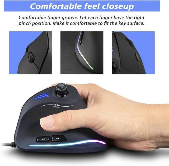 Alt view image 6 of 7 - Vertical Gaming Corded Ergonomic Joystick Programmable Adjustable 10000DPI Gaming for PC/Laptop/Desktop