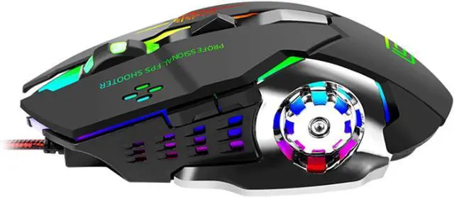 Main image of Gaming Mouse, Wired Optical Mouse 3600 DPI Wheel-Shaped Mechanical Luminous Mouse for Laptops PC Classic Black