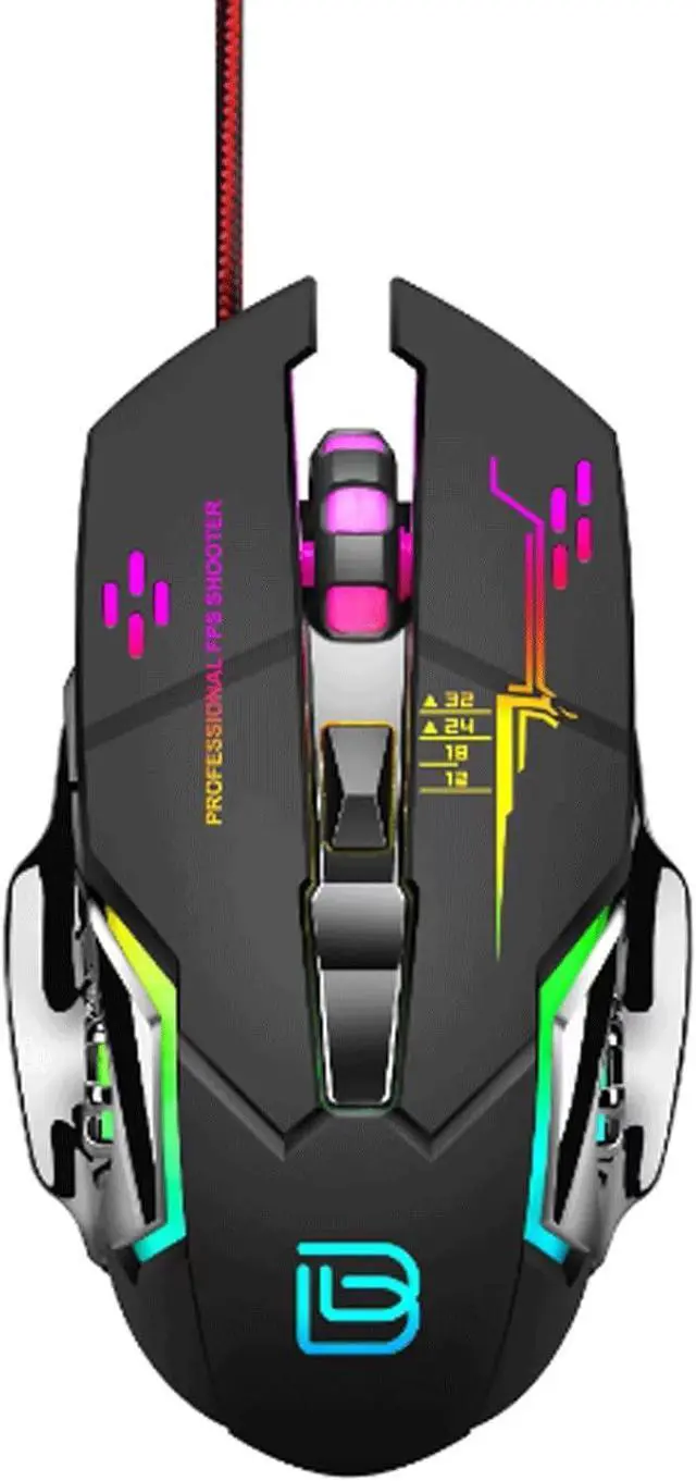 Alt view image 2 of 5 - Gaming Mouse, Wired Optical Mouse 3600 DPI Wheel-Shaped Mechanical Luminous Mouse for Laptops PC Classic Black