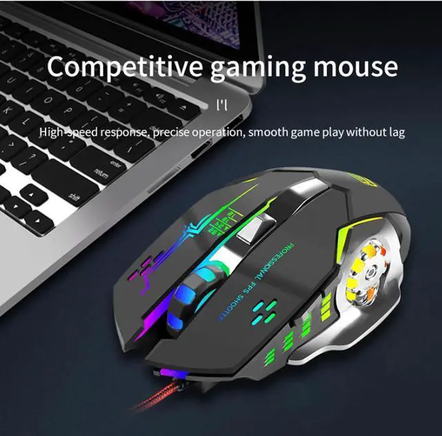 Alt view image 5 of 5 - Gaming Mouse, Wired Optical Mouse 3600 DPI Wheel-Shaped Mechanical Luminous Mouse for Laptops PC Classic Black
