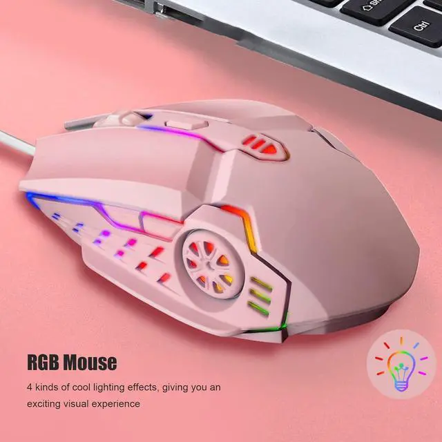 Alt view image 2 of 7 - Gaming Mouse Wired USB Computer Mouse RGB Wired Gaming Mouse Computer Mouse Wired 4 Adjustable dpi Up to 3200 Ergonomic Mouse 6 Keys Pink/195