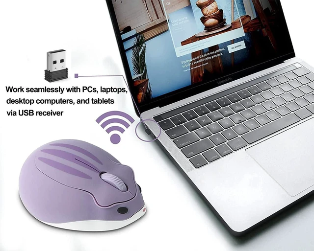 Alt view image 4 of 5 - Wireless Mouse Cute Hamster Shape Less Noice Portable Mobile Optical 1200DPI USB Mice Cordless Mouse for PC Laptop Computer Notebook MacBook Kids Girl Boy Men Women Adults School Office Gift (Purple)