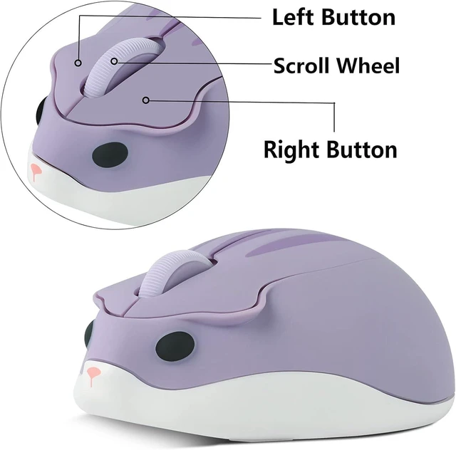 Alt view image 5 of 5 - Wireless Mouse Cute Hamster Shape Less Noice Portable Mobile Optical 1200DPI USB Mice Cordless Mouse for PC Laptop Computer Notebook MacBook Kids Girl Boy Men Women Adults School Office Gift (Purple)