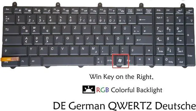 Alt view image 2 of 6 - Laptop Keyboard for Clevo K680S, Terrans Force X511 X611 X711 X811, Sager NP8268 NP9150 NP9170 NP9370 NP9380 NP9570 NP9580 V132150AK1, 6-80-P2700-070-3, Backlit (DE German QWERTZ Deutsche)