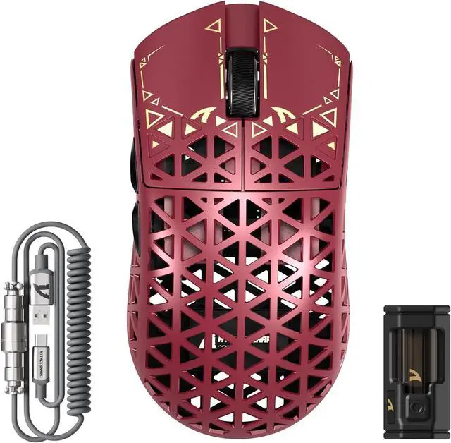 Main image of ATTACK SHARK R5 Ultra Wireless Gaming Mouse,39g Superlight Carbon Fiber Hollowed-Out,PAW3950MAX Optical Sensor Nordic 52840 MCU 8K Polling 42K DPI,Tri-Mode Programmable Mice with Coiled Cable-Red