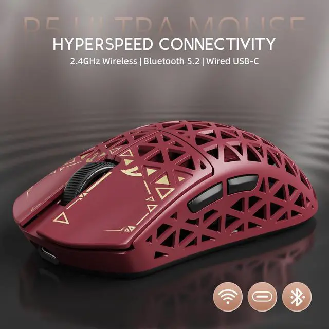 Alt view image 4 of 7 - ATTACK SHARK R5 Ultra Wireless Gaming Mouse,39g Superlight Carbon Fiber Hollowed-Out,PAW3950MAX Optical Sensor Nordic 52840 MCU 8K Polling 42K DPI,Tri-Mode Programmable Mice with Coiled Cable-Red