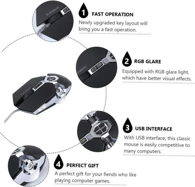 Alt view image 7 of 7 - 1pc Gaming Mouse Gaming Mouse Computer Mouse Wired Mouse Professional Gaming Mouse Luminous Mouse Computer USB Mouse Primary Mechanical Mouse Plastic/5 (Color: Blackx3pcs Size: 12.5X6.3CMx3pcs) (Blac