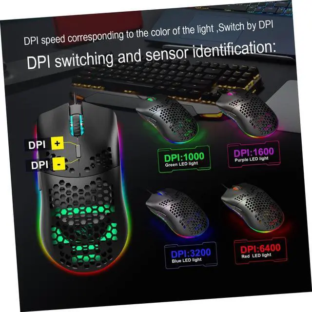 Alt view image 4 of 7 - Hole Mouse RGB Illuminated 6 Button Gaming Mouse Corded Mouse Computer Mouse Wired Mouse Colorful Light Gaming Mouse Programmable Lighting Mouse Wired Mouse RGB Mouse Shine/24