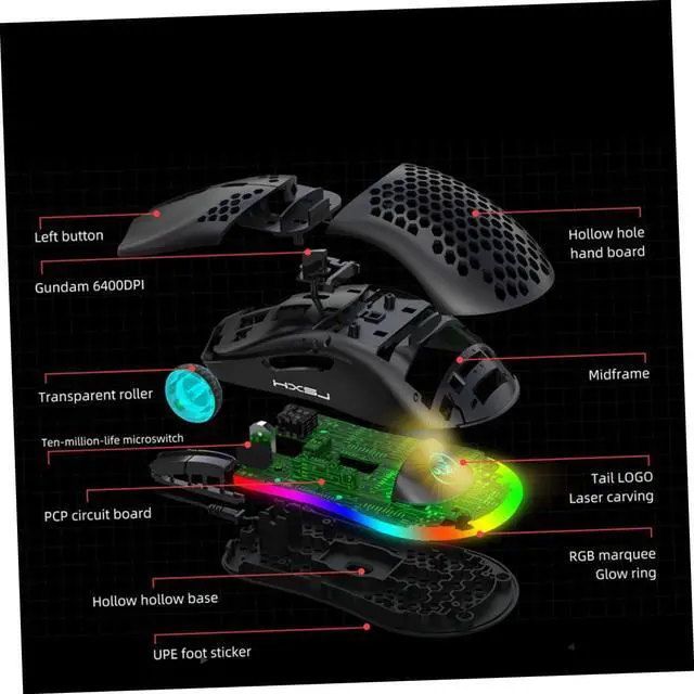 Alt view image 7 of 7 - Hole Mouse RGB Illuminated 6 Button Gaming Mouse Corded Mouse Computer Mouse Wired Mouse Colorful Light Gaming Mouse Programmable Lighting Mouse Wired Mouse RGB Mouse Shine/24