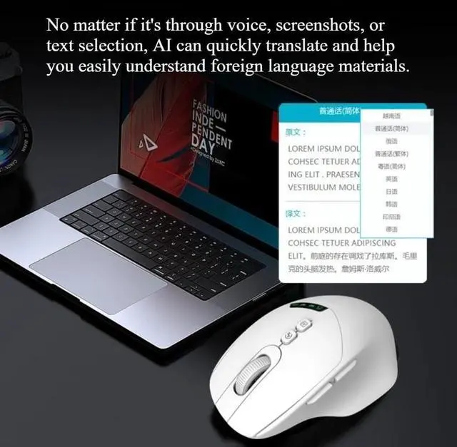 Alt view image 3 of 6 - Wireless AI Mouse with ChatGPT | Dual Connection w/h Bluetooth or 2.4G USB Receiver | Voice Typing, Real-Time Translation, Multi-Device Switching | Ergonomic Computer Mouse for Work & Study