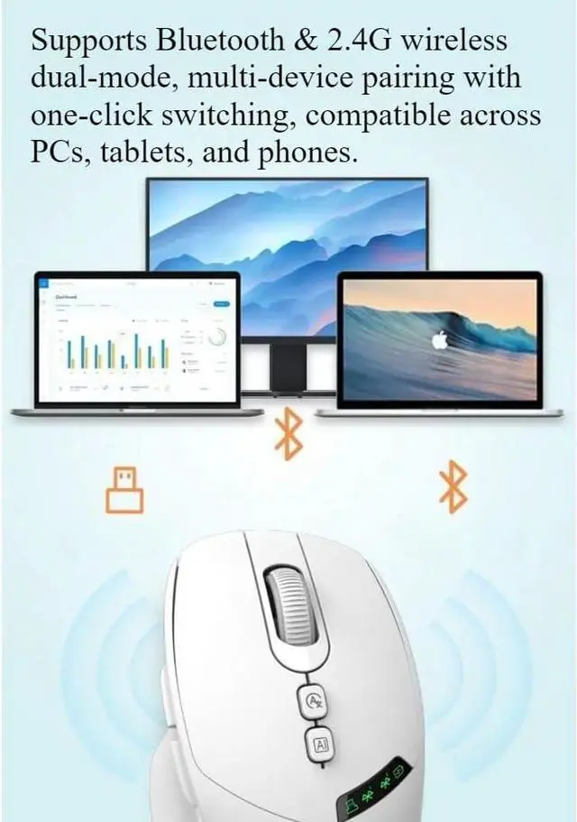 Alt view image 4 of 6 - Wireless AI Mouse with ChatGPT | Dual Connection w/h Bluetooth or 2.4G USB Receiver | Voice Typing, Real-Time Translation, Multi-Device Switching | Ergonomic Computer Mouse for Work & Study