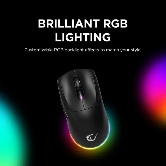 Alt view image 5 of 7 - Rampage Prote M5 Wireless & Wired Gaming Mouse  24000 DPI, RGB Backlight, 6 Programmable Buttons, BT/2.4GHz/Wired, Ergonomic Design, 400mAh Battery, Macro Support (Black)