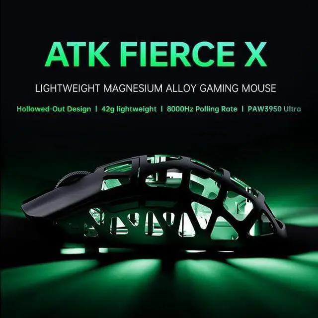 Alt view image 2 of 7 - ATK Fierce X Lightweight Wireless Gaming Mouse  42g Magnesium Alloy Shell, PAW3950 Ultra Sensor, 8KHz Polling Rate, Optical Switches, Dual-Mode 2.4GHz & Wired, Ergonomic Symmetrical Shape