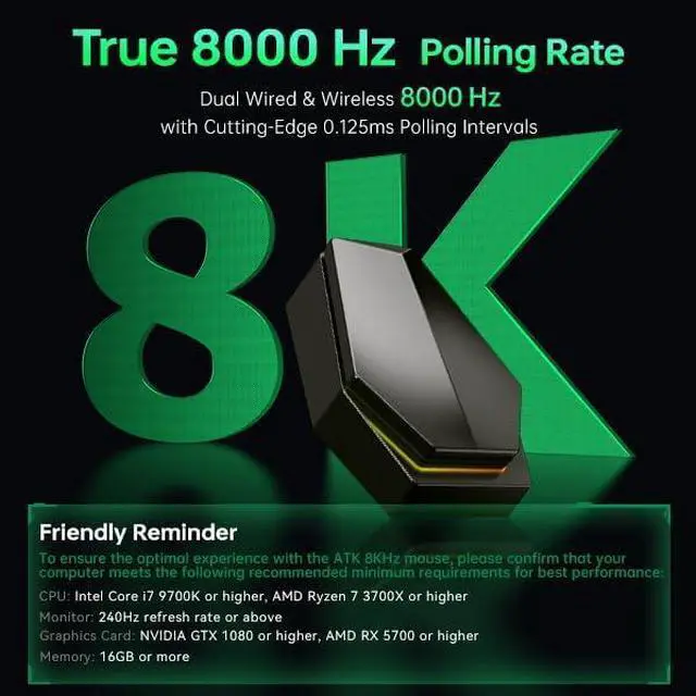 Alt view image 6 of 7 - ATK Fierce X Lightweight Wireless Gaming Mouse  42g Magnesium Alloy Shell, PAW3950 Ultra Sensor, 8KHz Polling Rate, Optical Switches, Dual-Mode 2.4GHz & Wired, Ergonomic Symmetrical Shape