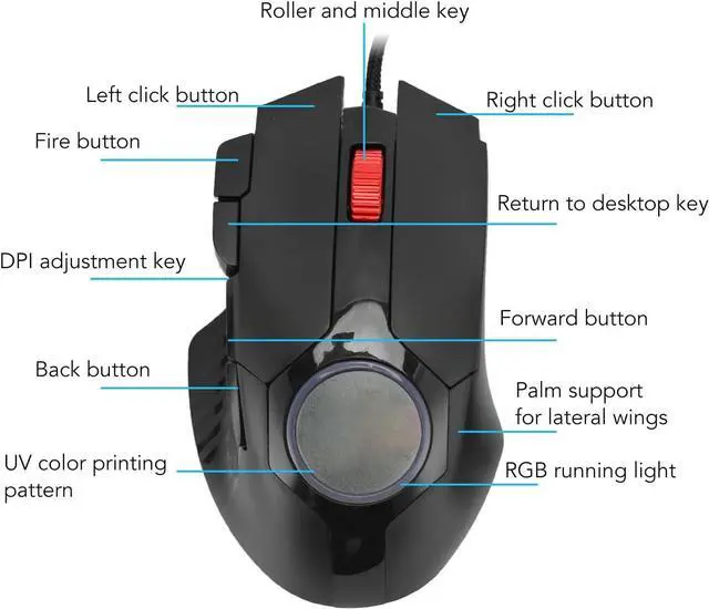 Alt view image 3 of 7 - Wired Mouse 7200 dpi RGB Backlit 8 Keys BT Gaming Mouse Computer Mouse Ergonomic Design Mouse with Fire Button for Laptop PC/45
