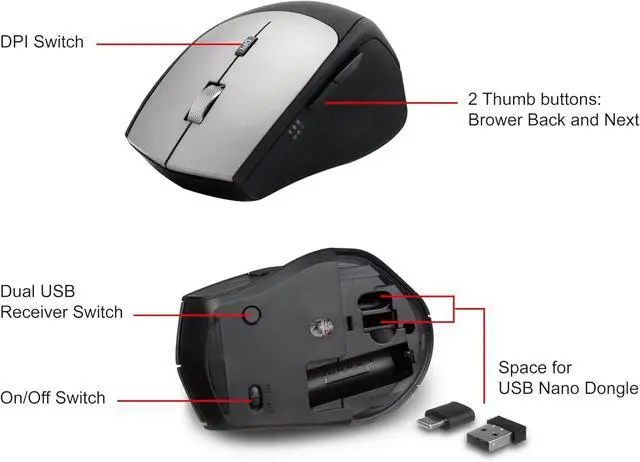 Alt view image 5 of 5 - Equip 245115 Dual Connector Wireless Mouse (USB-C+A)