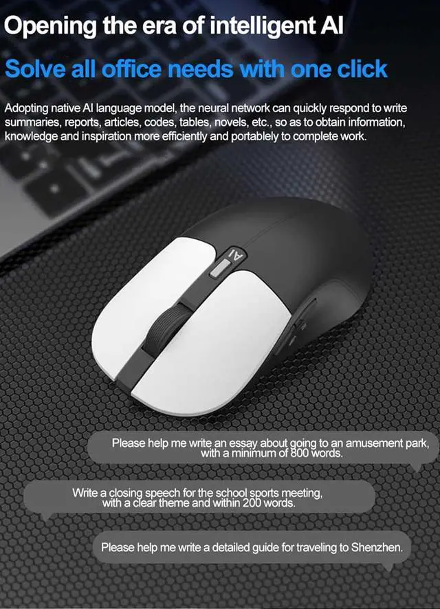 Alt view image 6 of 7 - AI GPT Mouse, Voice Typing, Voice and Word Translation, Multi-Language Reading, Code Generation, SWOT Analysis, Dual 2.4G or Bluetooth Wireless Mode Type-C Charging Port, Win7/10/11; MacOS10.15+