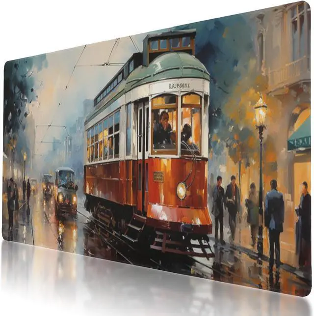 Main image of Stylish Cable car in a European City Themed Mouse Pad 35.5 x 16 Inch, Anti-Slip Rubber Base, Ideal for Computer, Laptop, Office & Home Use