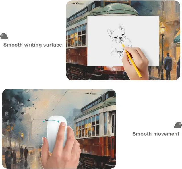 Alt view image 3 of 6 - Stylish Cable car in a European City Themed Mouse Pad 35.5 x 16 Inch, Anti-Slip Rubber Base, Ideal for Computer, Laptop, Office & Home Use
