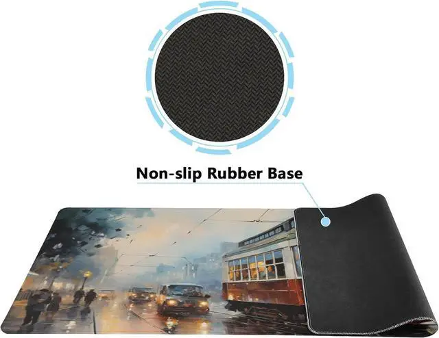Alt view image 4 of 6 - Stylish Cable car in a European City Themed Mouse Pad 35.5 x 16 Inch, Anti-Slip Rubber Base, Ideal for Computer, Laptop, Office & Home Use