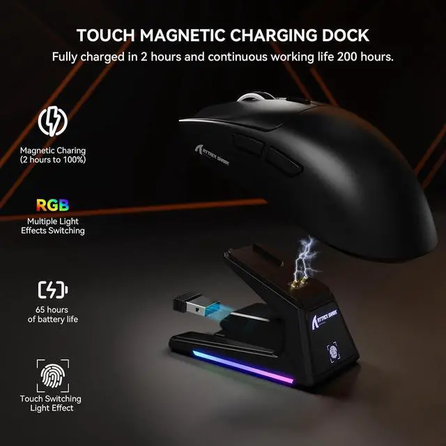 Alt view image 2 of 7 - ATTACK SHARK X1 Wireless Gaming Mouse with RGB Charging Dock & CM02 Mouse Pad Combo,53g Ultra-Light Tri-Mode Mouse PAW3395 PRO Sensor 40K DPI & High-Density Fiber Pad,5S Coating,for Win/Mac