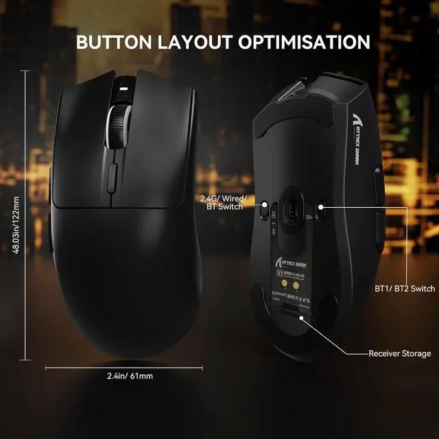 Alt view image 4 of 7 - ATTACK SHARK X1 Wireless Gaming Mouse with RGB Charging Dock & CM02 Mouse Pad Combo,53g Ultra-Light Tri-Mode Mouse PAW3395 PRO Sensor 40K DPI & High-Density Fiber Pad,5S Coating,for Win/Mac