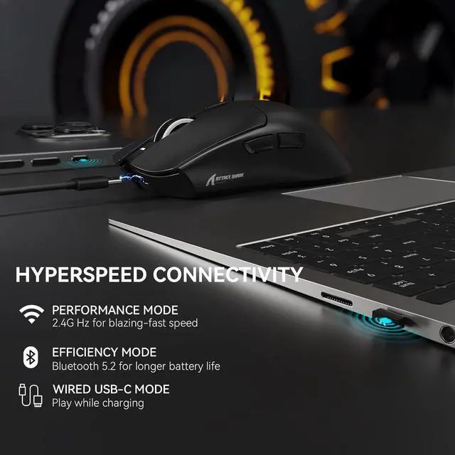 Alt view image 5 of 7 - ATTACK SHARK X1 Wireless Gaming Mouse with RGB Charging Dock & CM02 Mouse Pad Combo,53g Ultra-Light Tri-Mode Mouse PAW3395 PRO Sensor 40K DPI & High-Density Fiber Pad,5S Coating,for Win/Mac