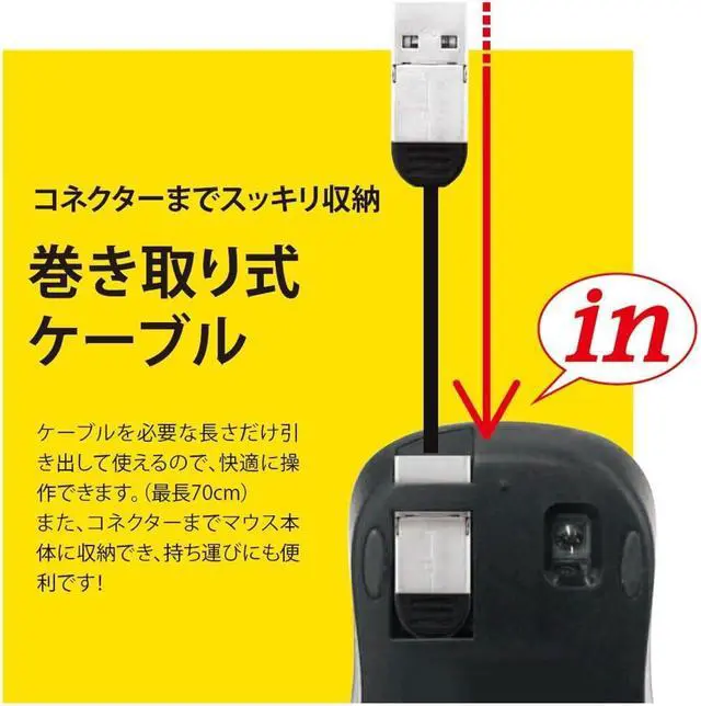 Alt view image 4 of 5 - Nakabayashi Co.,Ltd Mouse with retractable cable, have both interfaces USB-A and Micro-B, For Window and Android and Mac
