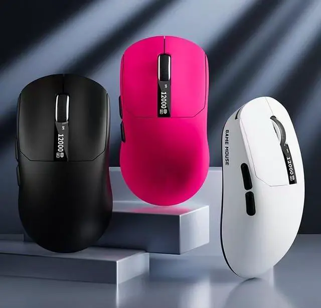 Alt view image 2 of 7 - holy sword M890 Lightweight Gaming Mouse, 24000 DPI, 2000Hz, LCD Display, Bluetooth/2.4G/Wired, Pink/Black/White (Pink)