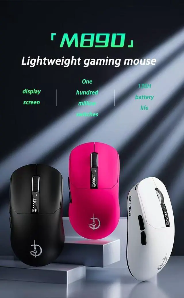 Alt view image 3 of 7 - holy sword M890 Lightweight Gaming Mouse, 24000 DPI, 2000Hz, LCD Display, Bluetooth/2.4G/Wired, Pink/Black/White (Pink)