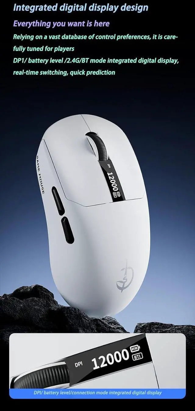 Alt view image 6 of 7 - holy sword M890 Lightweight Gaming Mouse, 24000 DPI, 2000Hz, LCD Display, Bluetooth/2.4G/Wired, Pink/Black/White (Pink)