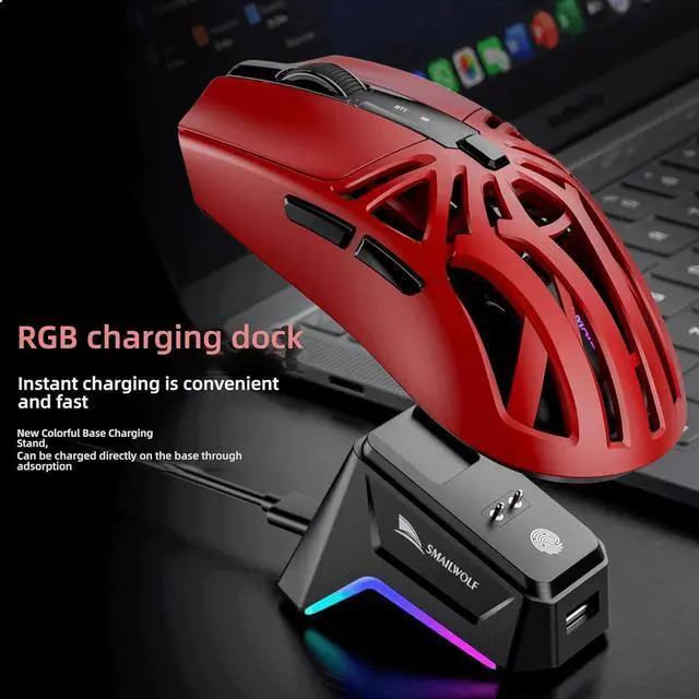Alt view image 5 of 7 - M8 Gaming Mouse, Triple Mode Connection, 12000 DPI PAW3311 Sensor, RGB Lighting, 500mAh Battery, Type-C + 2.4G + BT5.1 (Black-Standard)