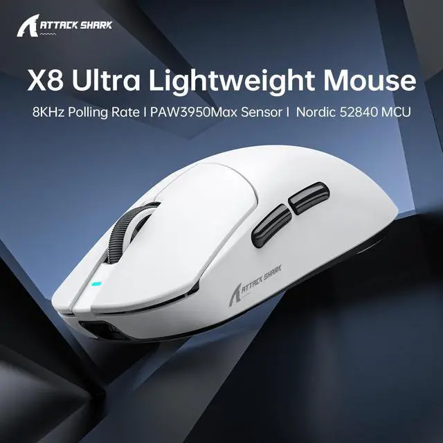 Alt view image 3 of 7 - x Attack SHRAK X8ULTRA Wireless Gaming Mouse with 42000 DPI,3950MAX Sensor,55g Lightweight Mouse with 8K Hz Polling Rate,Nordic52840,Tri-Mode 2.4Ghz/Type-C/BT5.0 for PC/Mac/Linux(White)