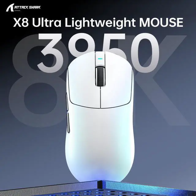 Alt view image 2 of 7 - x Attack SHRAK X8ULTRA Wireless Gaming Mouse with 42000 DPI,3950MAX Sensor,55g Lightweight Mouse with 8K Hz Polling Rate,Nordic52840,Tri-Mode 2.4Ghz/Type-C/BT5.0 for PC/Mac/Linux(White)