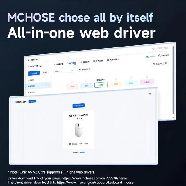Alt view image 7 of 7 - MCHOSE A5 V2 Ultra Wireless Gaming Mouse Triple Mode BT/2.4G/Type-C Wired 26000 DPI Optical Sensor 5 Programmable Buttons 130h Battery Life 54g Lightweight Ergonomic Mouse for PC/Mac (White)